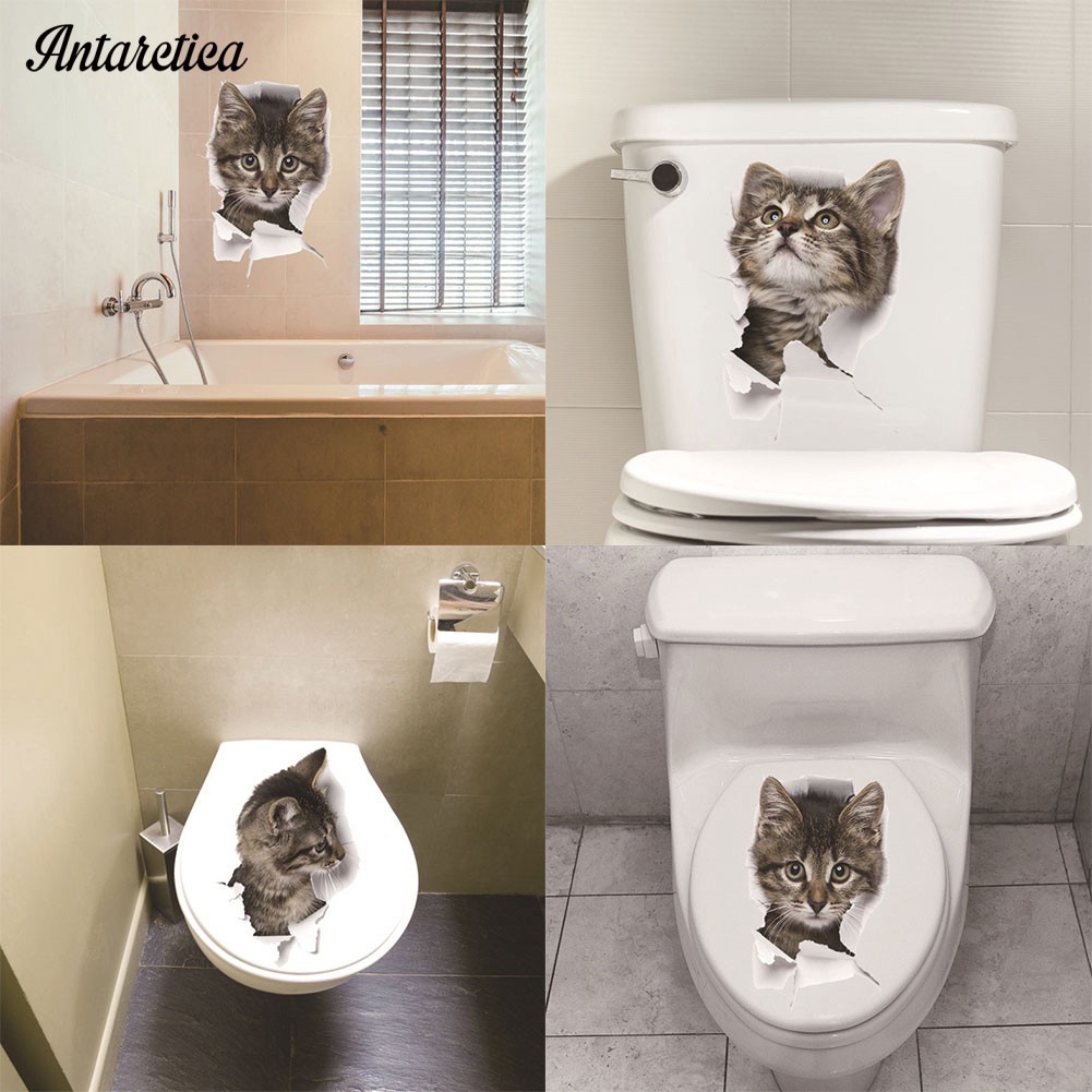 Wall Stickers Removable 3d Cat Bathroom Lid Break Through Decor