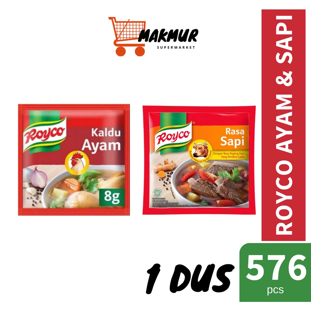 

Royco Bumbu Pelezat Rasa Ayam Dan Sapi 8 gram - 1 Dus isi 576 pcs