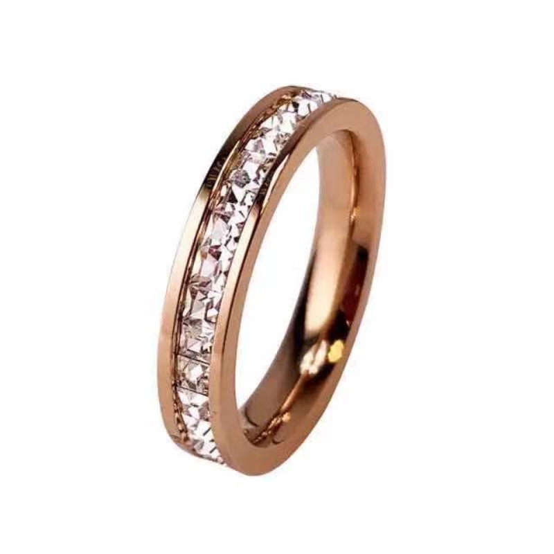 BISA COD Cincin Titanium Berlian Naik Cincin Emas Untuk Wanita Anti Rusty Perhiasan Yang Tidak Berkarat  (Size:5-8#) 824C2#