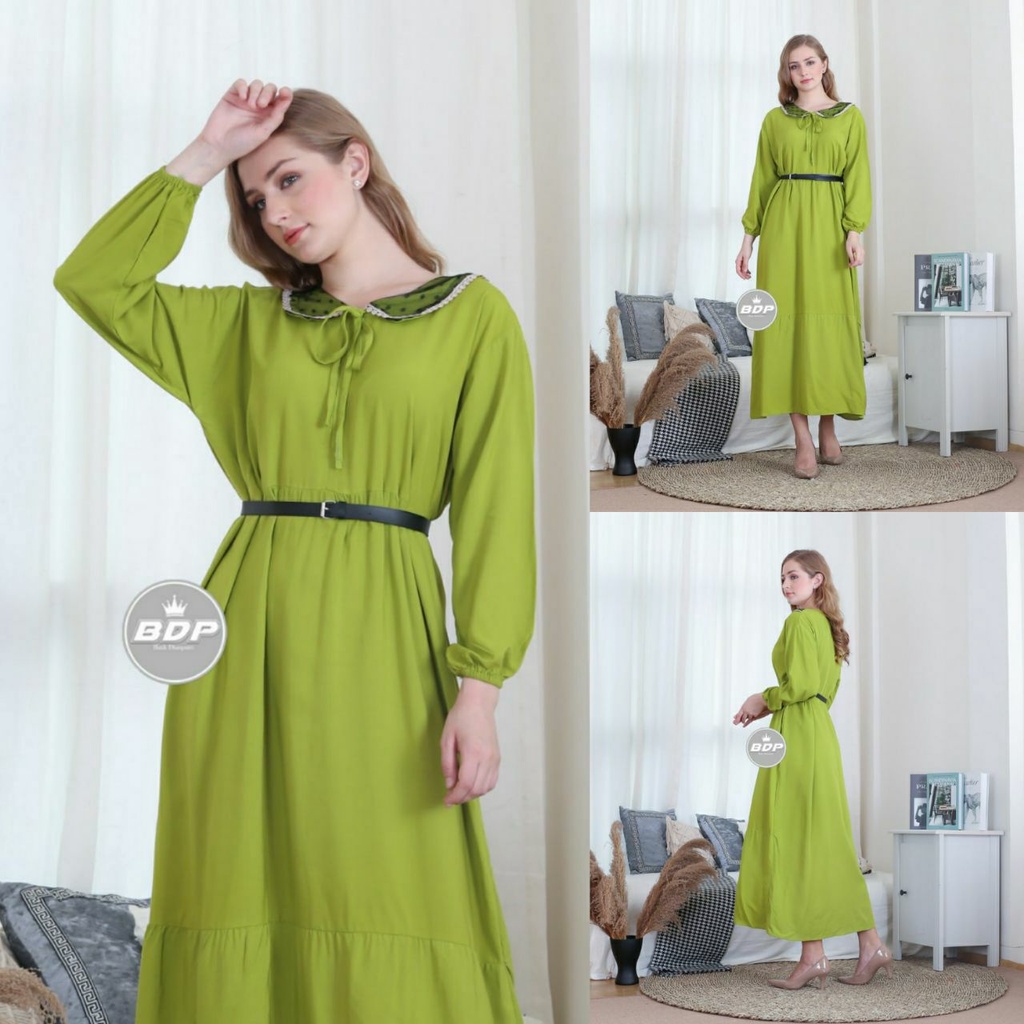 Dianputri - Daster Arab Zeema | Rayon Super Grade A | Resleting Depan Busui | Renda Milo Ori-Elizabeth Hijau