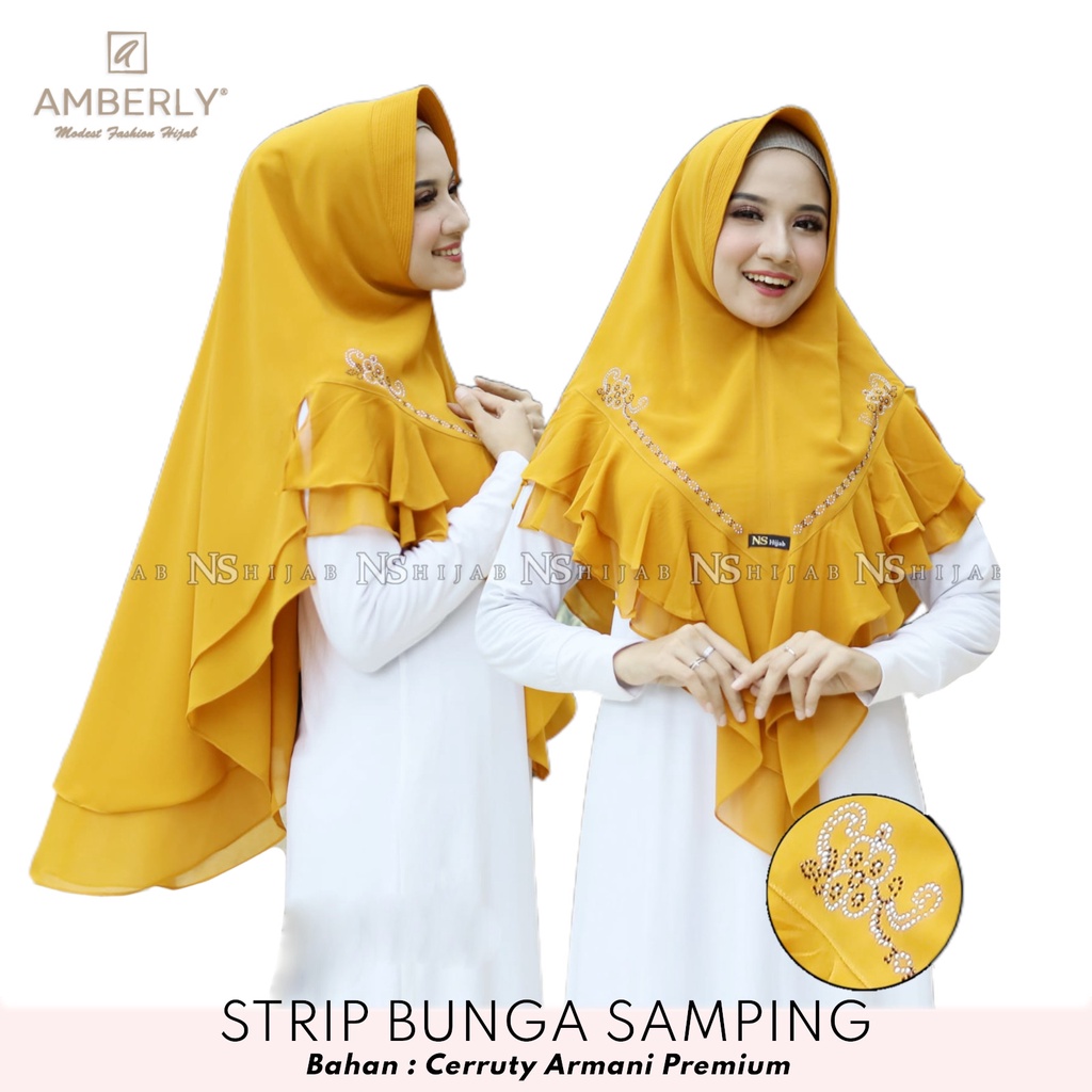 AmberlyHijab Strip Samping Bunga Hijab seruti Jumbo Bahan Ceruty Armani Premium