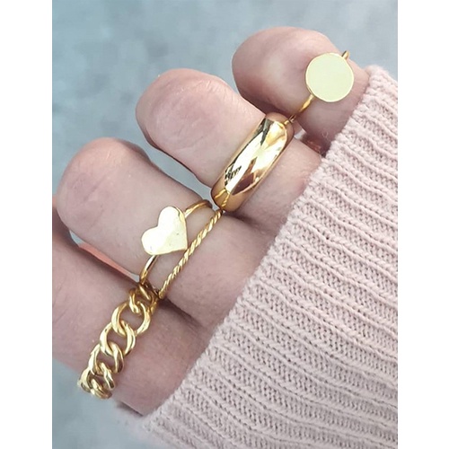 LRC Cincin Set Fashion Gold Color Love Geometric Oval P33550