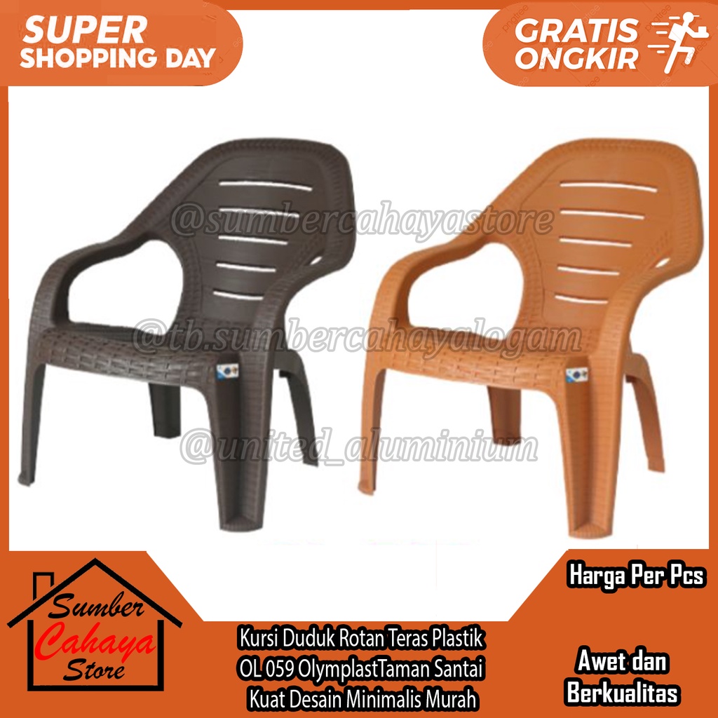 Kursi Duduk Rotan Teras Plastik  OL 059 R Olymplast  Bangku Taman Santai Outdoor Makan Kuat Desain M