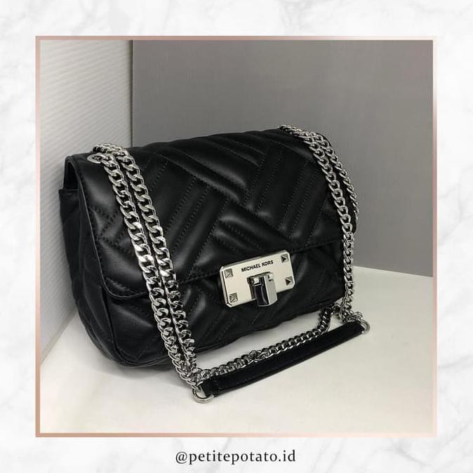 TAS BRANDED WANITA MICHAEL KORS PEYTON FLAP BLACK SHW AUTHENTIC ORI