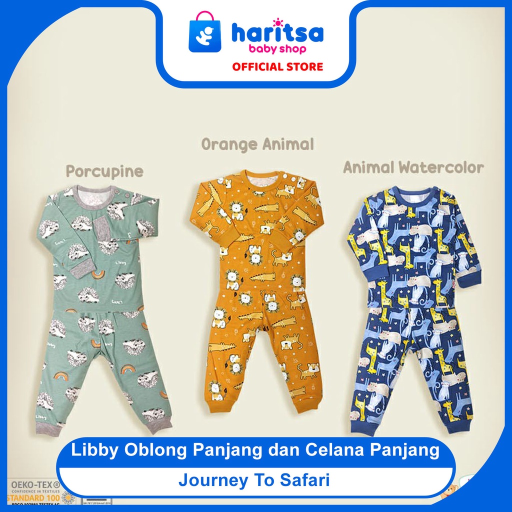 Libby Baju Bayi Setelan Oblong Panjang Celana Panjang Motif Animal Wildness