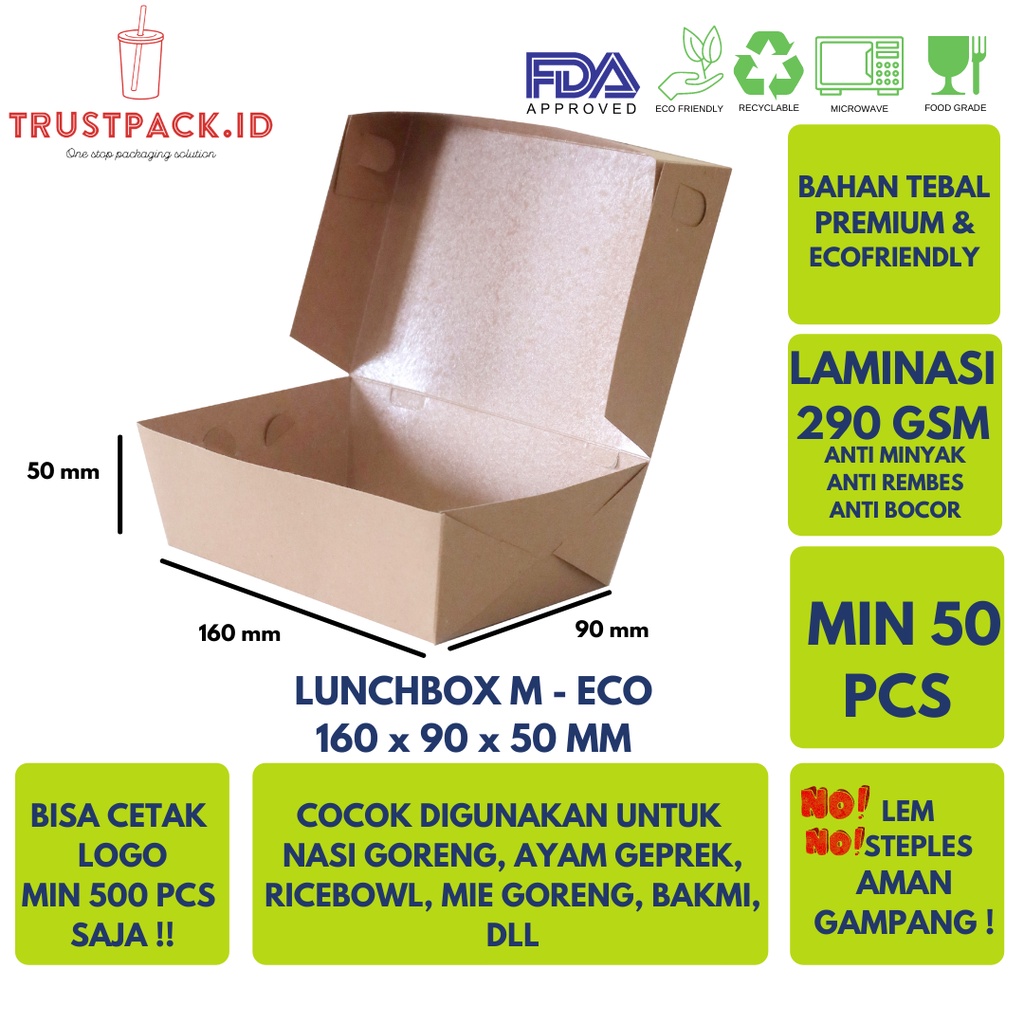 Paper Lunch Box Size M Laminasi / Kotak Makanan Kertas Eco