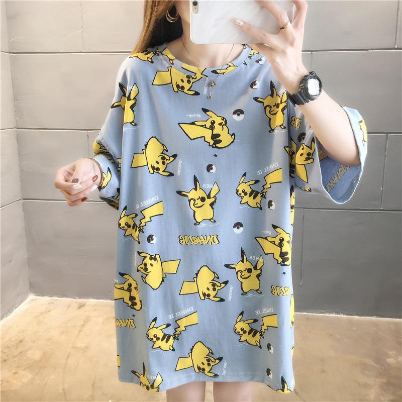 Oversize Tee Tshirt   Wanita Model Longgar Motif Pikachu