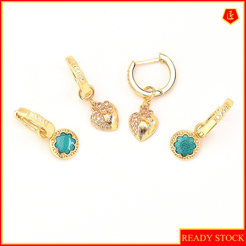 [Ready Stock]Fashion 18K Gold Diamond Heart-Shaped Earrings Creative