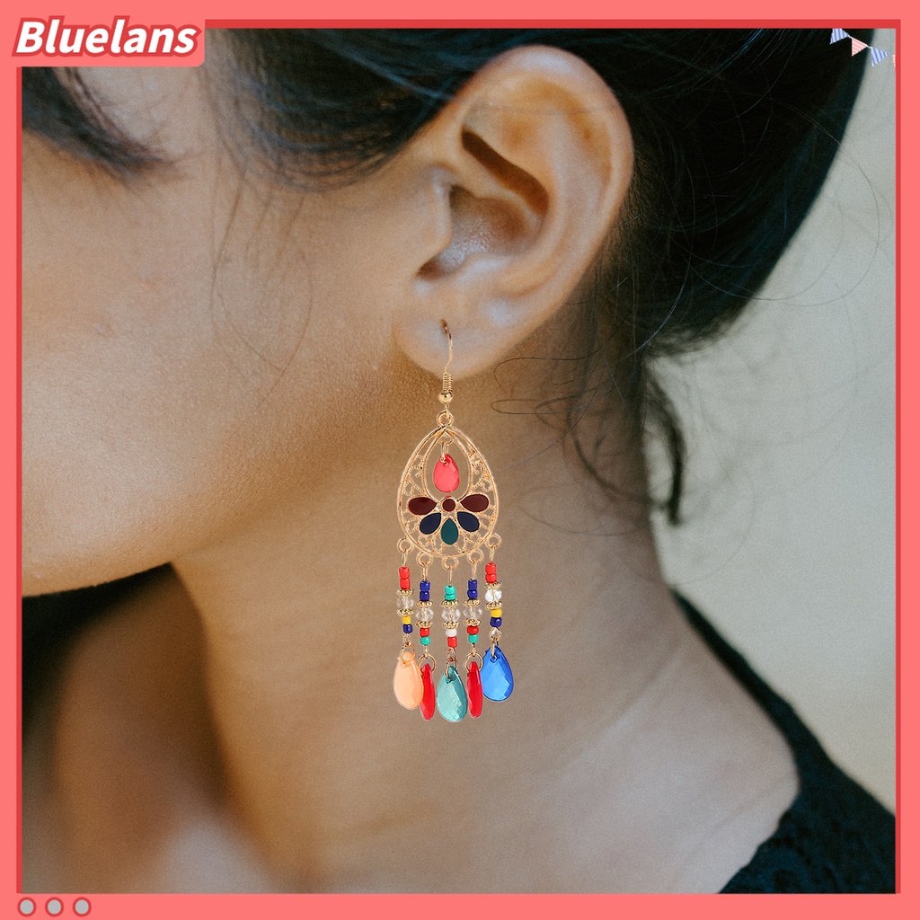 1 Pasang Anting Kait Model Rumbai Panjang Gaya Bohemian Vintage Untuk Pernikahan