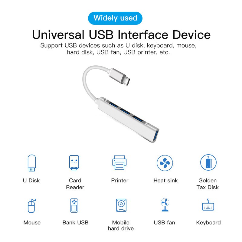 4 in 1 Hub USB 3.0 Kecepatan Tinggi Ke Tipe C USB 3.0