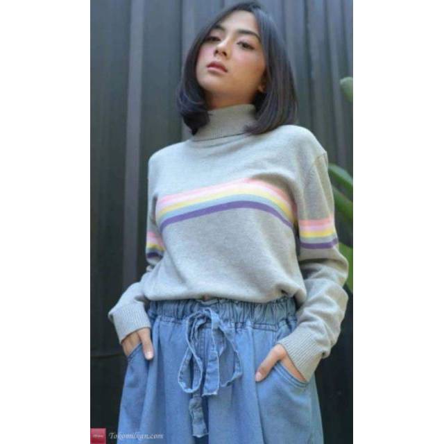 ATASAN RAJUT WANITA KERAH TINGGI /SWEATER RAJUT WANITA TURTLENCK RAINBOW PREMIUM