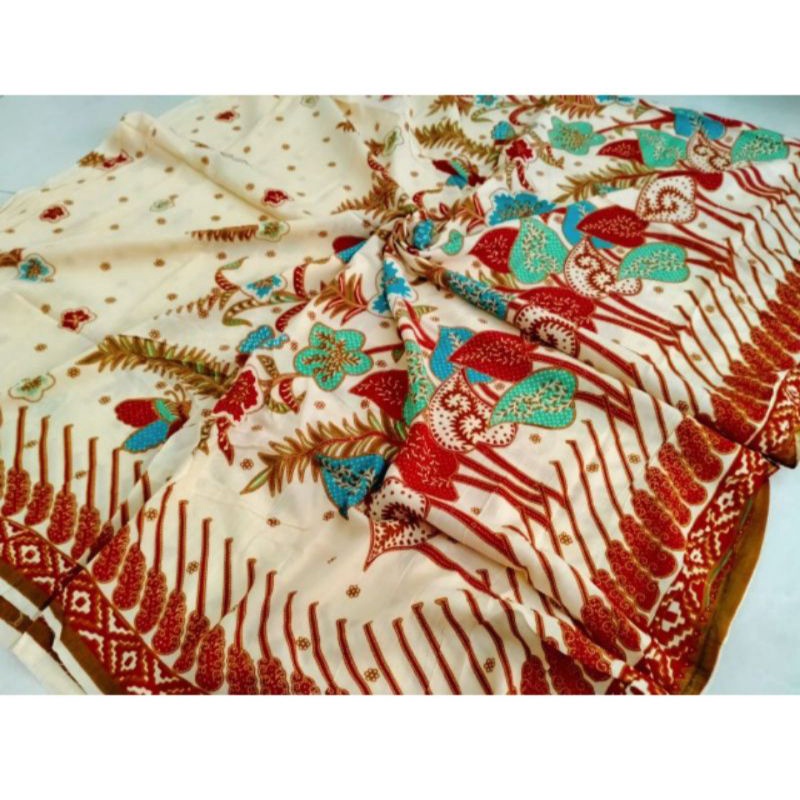 kain batik paris motif encang gondok warna dasar  putih tulang