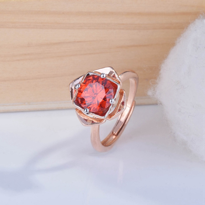 Fancyqube Cincin Adjustable Desain Bunga Mawar Warna Merah Bahan Cubic Zircon Aaa Untuk Wanita