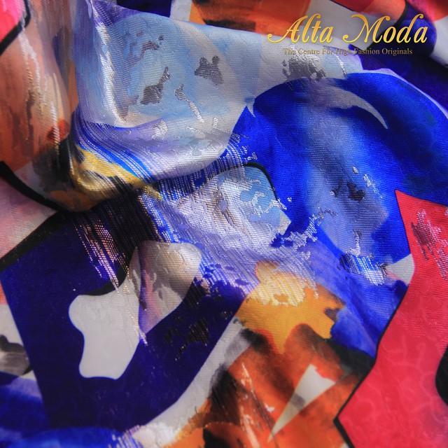 

Alta Moda Kain Jacquard Motif Abstrak Lukis Biru Warna Warni (1M)