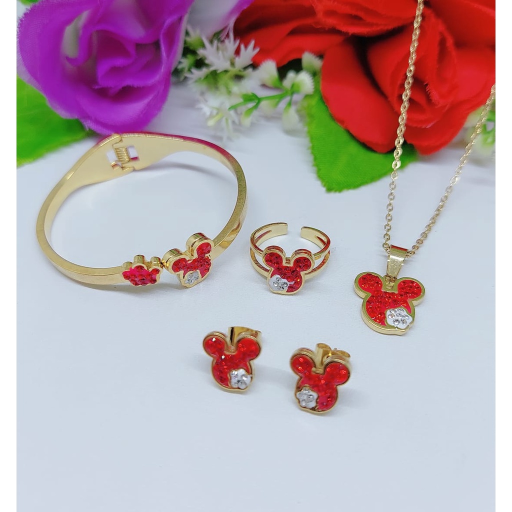 Titanium set anak perhiasan gelang kalung cincin dan anting S027-029