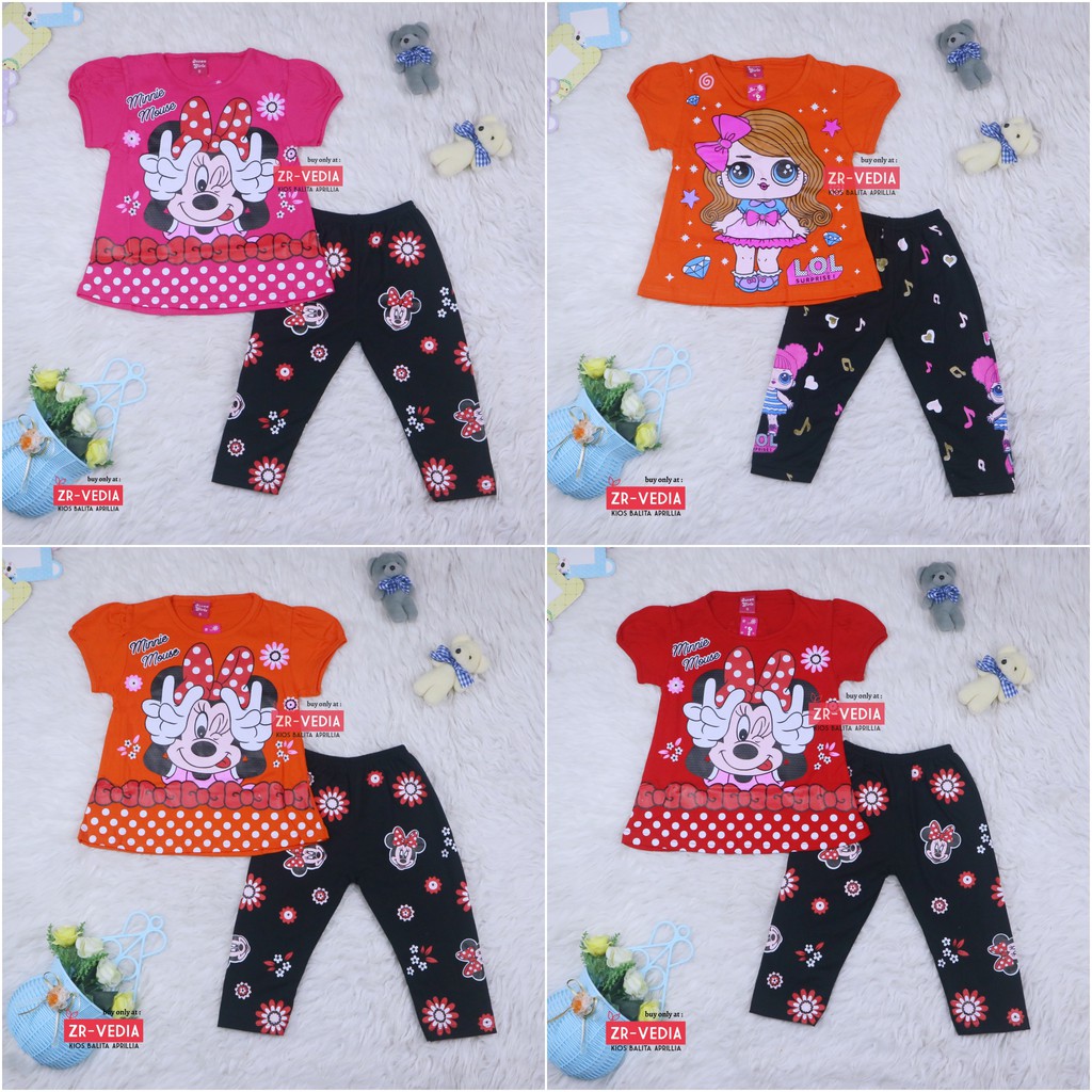 Setelan Mikkey uk 2-6 Tahun / Baju Anak Karakter Legging Perempuan Celana Disney Import