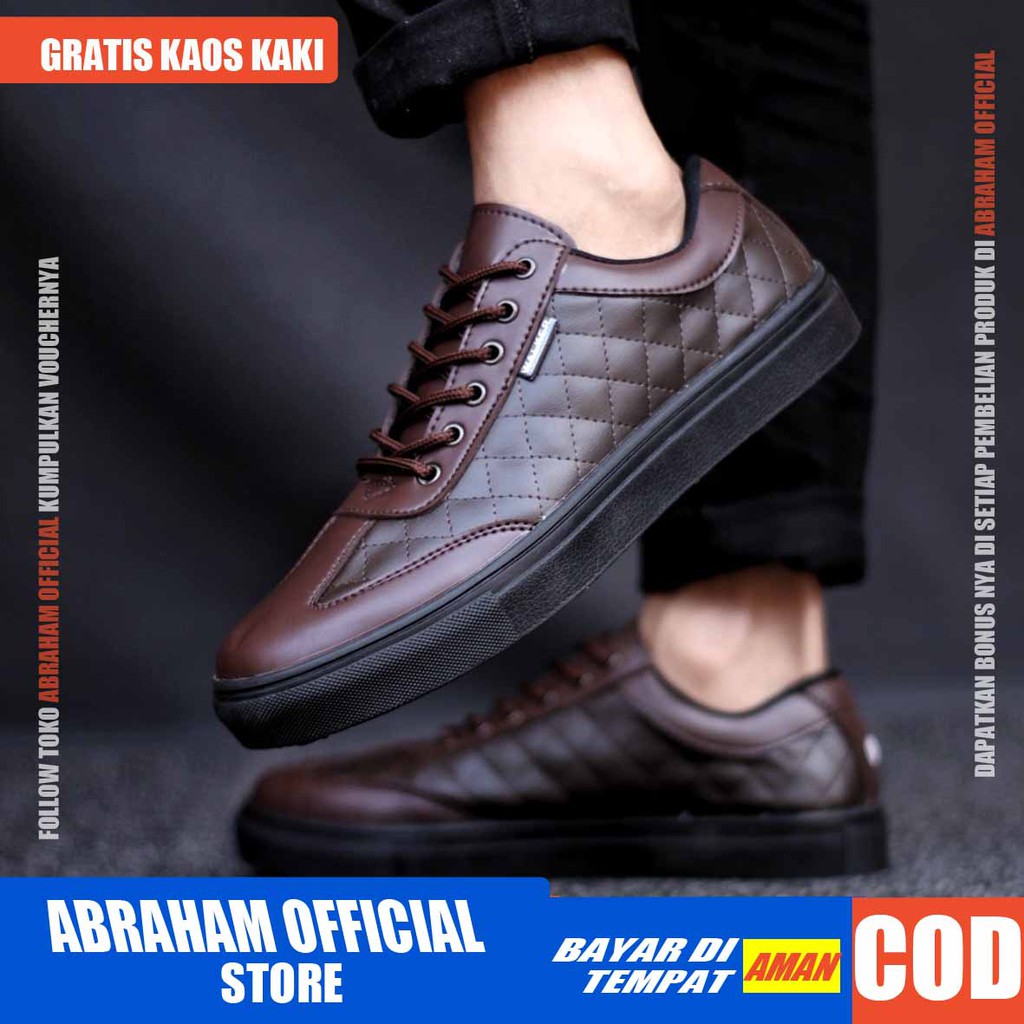 ABRHM- PEDRO Sepatu Sneaker Pria Sepatu Pria Casual Sneakers Kulit Pu Ori Cowok/Cowo Sepatu Kasual Semi Formal Kerja Kantor Kuliah Gaya Santai Keren Kekinian Original Murah Terlaris