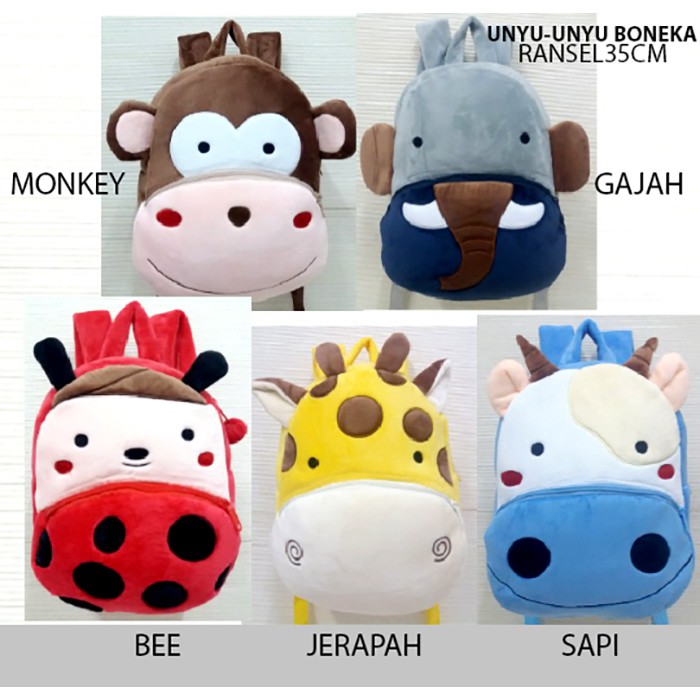 ransel anak boneka besar L tk sd paud smp boneka animal monkey monyet sapi bee lebah gajah  jerapah