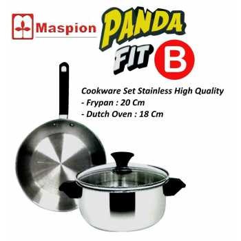 Home-Klik Maspion Panda Fit B Dutch Oven 18 cm dan Frypan 20 cm Stainless Wajan Set - Silver