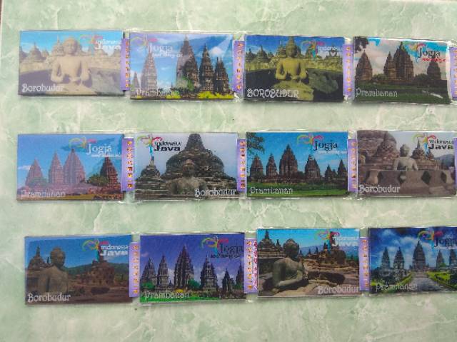 MAGNET KULKAS CANDI PRAMBANAN DAN STUPA BOROBUDUR INDONESIA 8x5 cm - SOUVENIR MURAH KHAS JOGJA