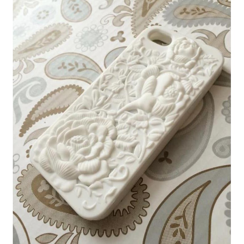 CASING HP CASE 3D SCULPTURE FLOWER ROSE WHITE IPHONE 5 5S