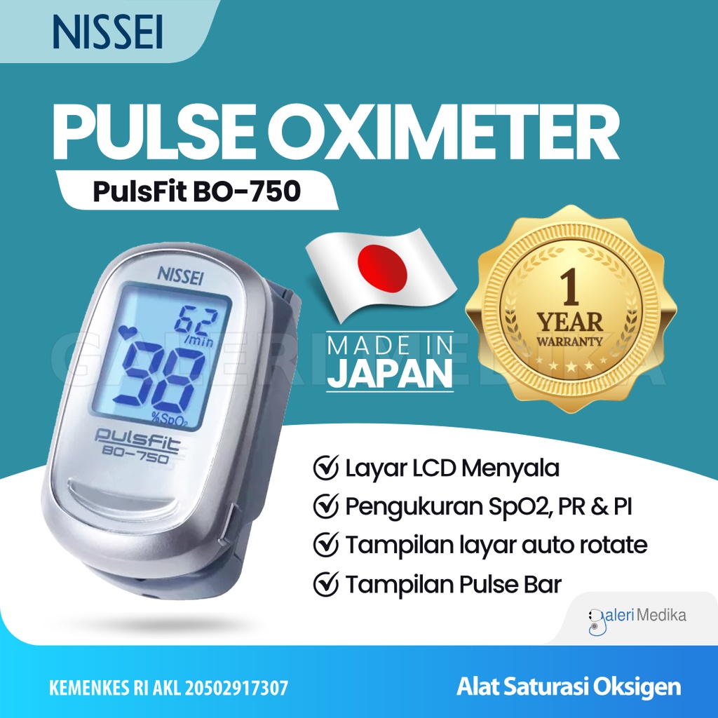 Pulse Oximeter Nissei BO-750 - Alat Ukur Kadar Oksigen Dalam Darah Made In JAPAN