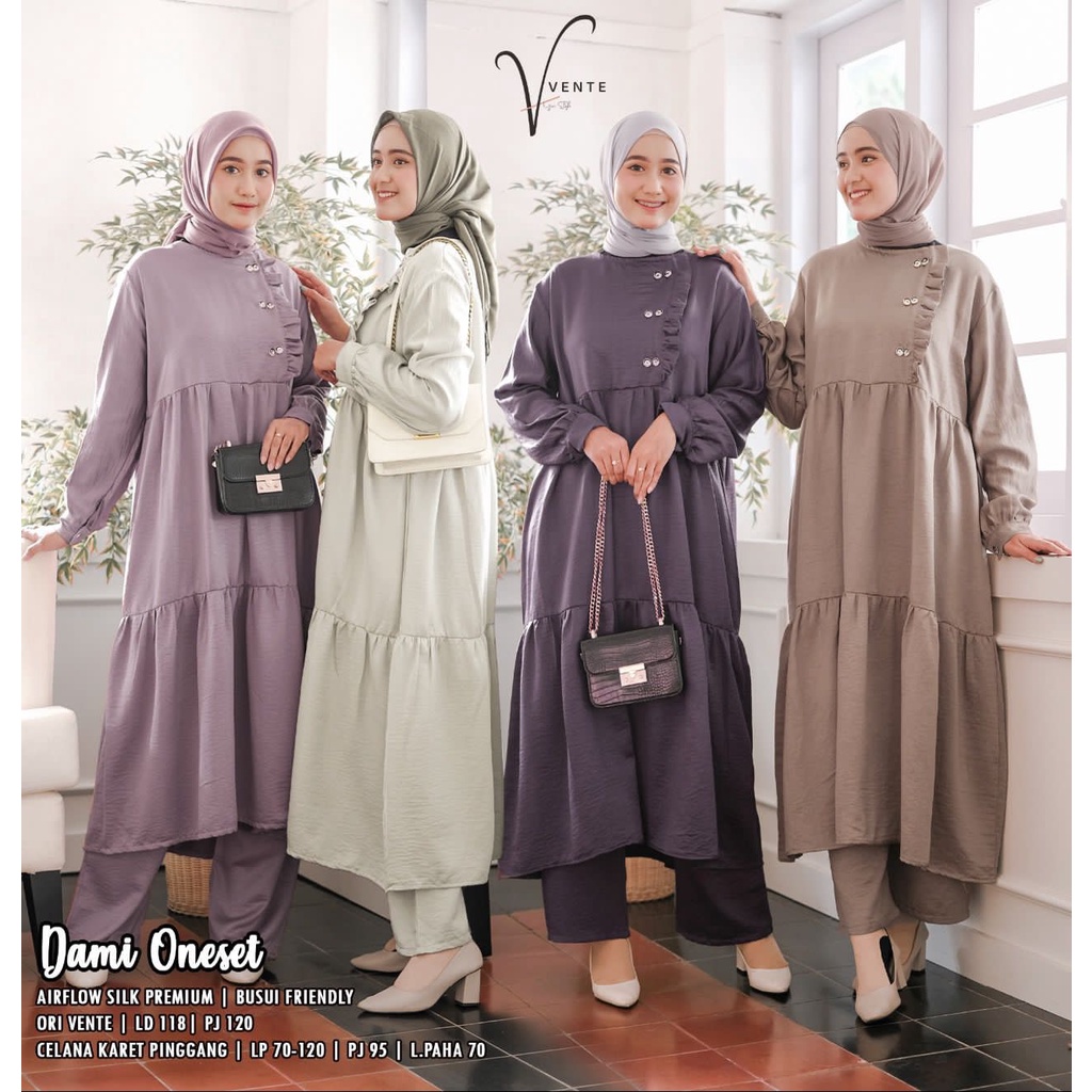 DAMI ONE SET TUNIK PREMIUM ORIGINAL BY VENTE / ONESET CRINCLE AIRFLOW TERBARU / SETCEL KONDANGAN / O