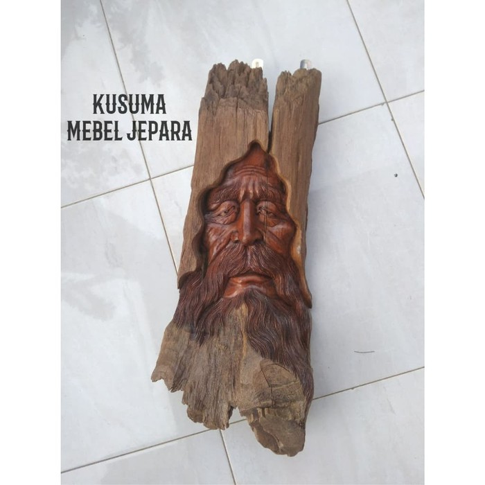 Hiasan Dinding Patung Relief Wajah Kayu Jati Custom (2 Wajah)