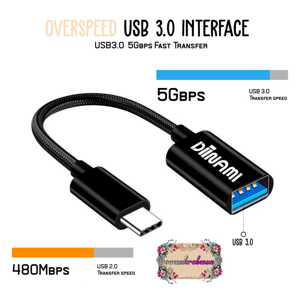 BM074 Kabel otg DIINAMI micro dan tipe c usb fast translit data anti lelet bahan metal usb 3.0 SB SB2564