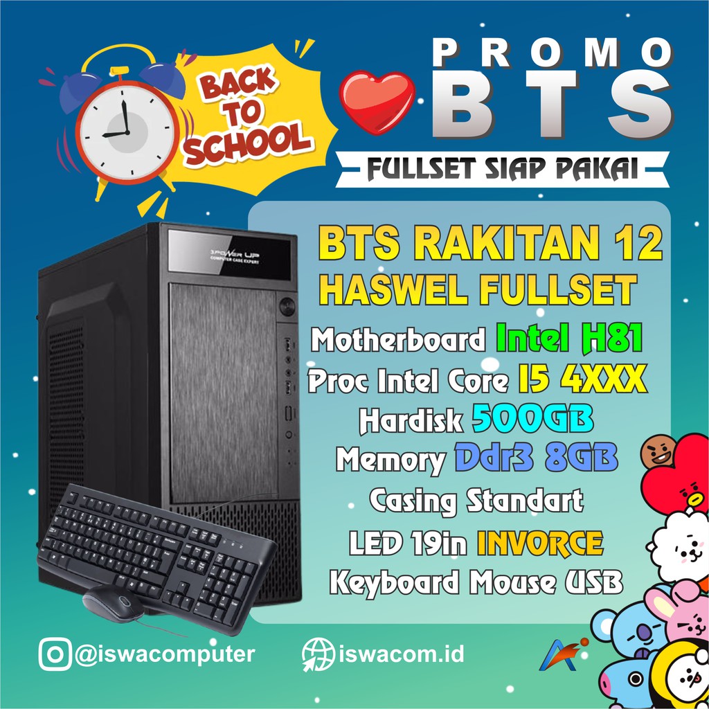 PC CPU Rakitan Lengkap FULLSET Core i7 Gen4 500GB with LED Monitor 19" + Keyboard Mouse