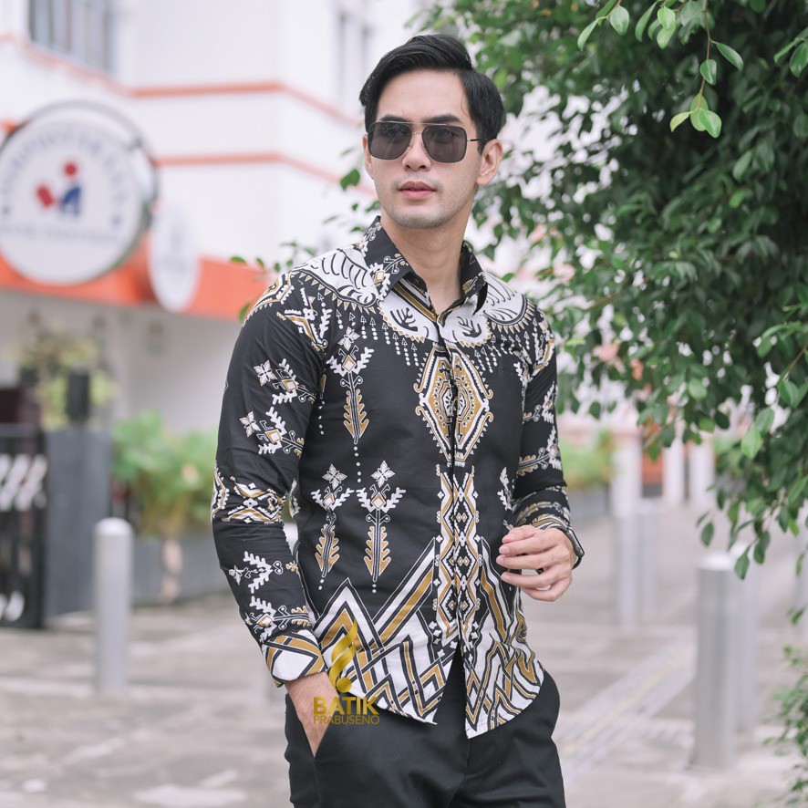 Batik Pria MOTIF SONGKET LEMON Lengan Panjang Slimfit Prabuseno Asli Terbaru Katun Premium Kemeja Ka