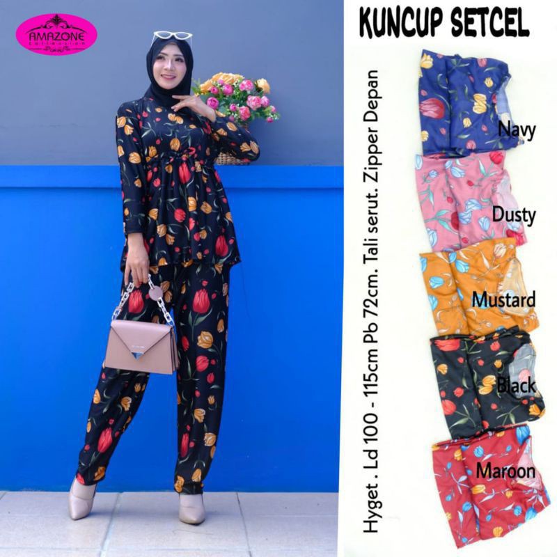 BAJU SANTAI WANITA MOTIF BUNGA/ BAJU WANITA ONE SET WOMAN / BUNGA SETCEL MOTIF/SETALAN WANITA MUSLIM
