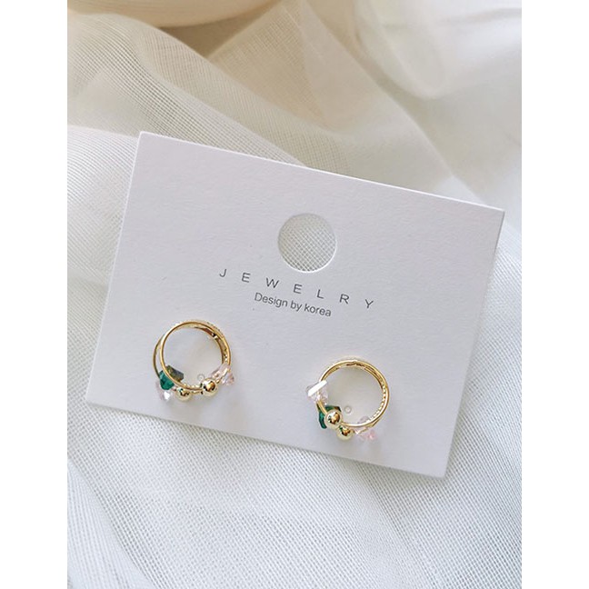 LRC Anting Tusuk Fashion Green Multi-layer Circle Alloy Crystal Ball Earrings D99682