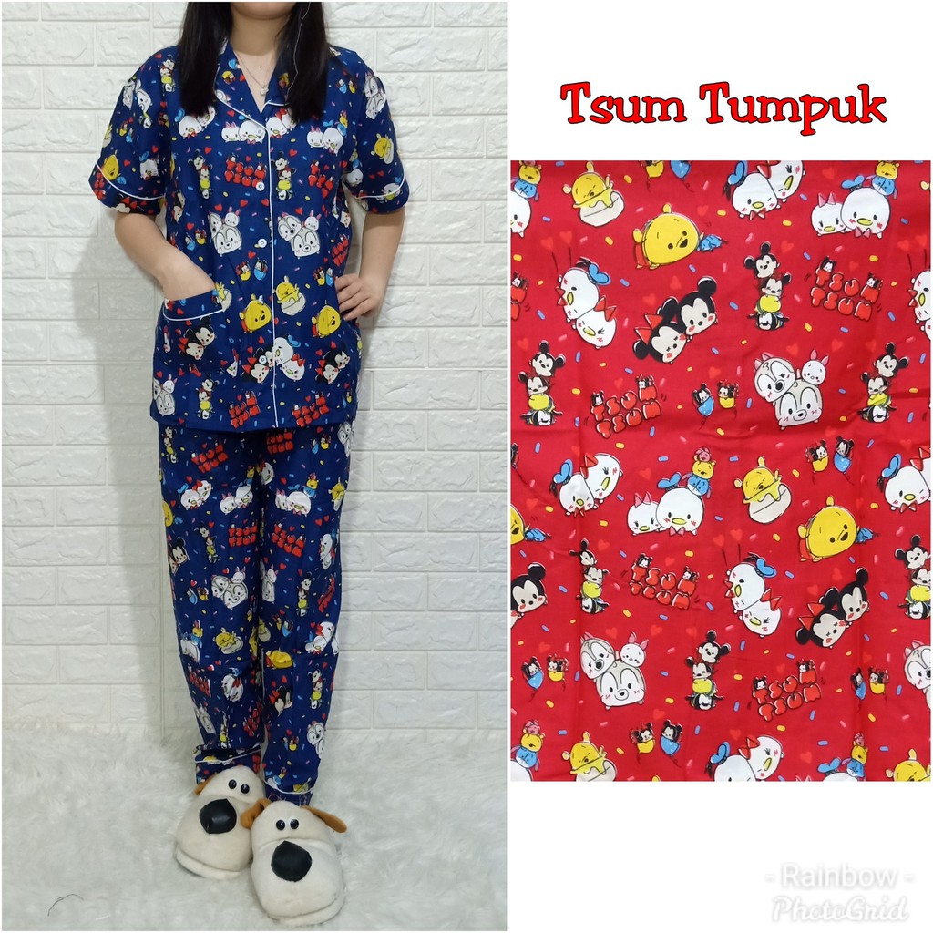 Piyama ABG CP celana panjang baju pendek, katun jepang, fit to L, motif TEDDY/PONY/TSUMTSUM/MEOW/LOL