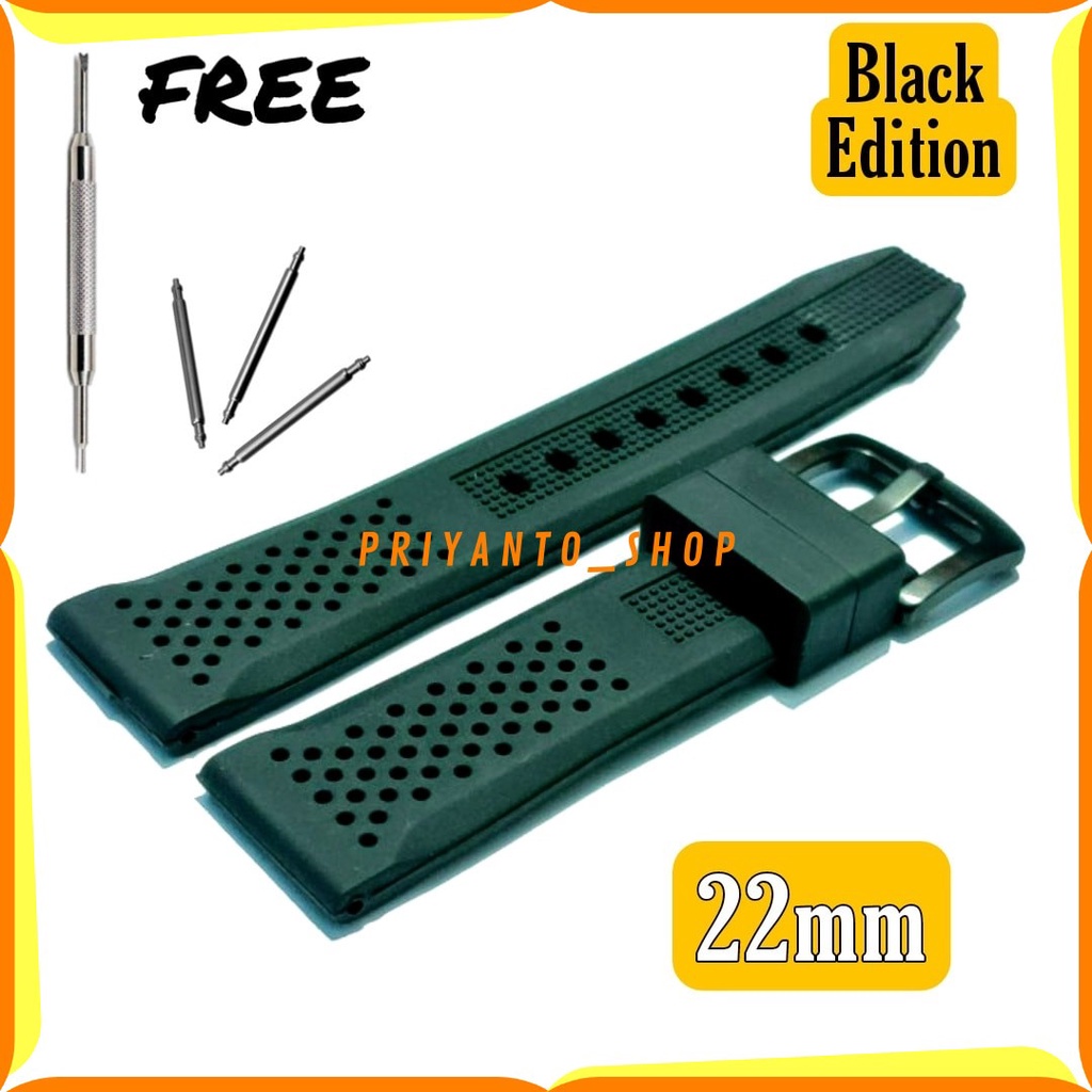 Tali Karet Jam Tangan 22mm Rubber Strap watch Texas Black Edition Free pen Remover