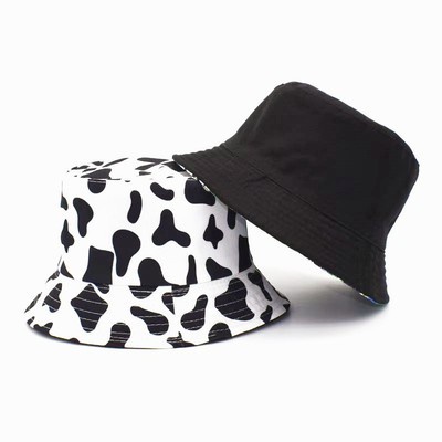 Topi Bucket Pria Dan Wanita Motif Print Panda Sapi Warna Hitam Dan Putih Untuk Musim Panas