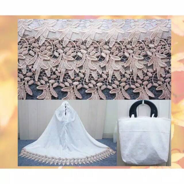 Mukena putih cantik murah renda daun elegant mewah