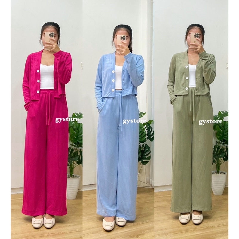 Laurent Knit Korean Set | Setelan Wanita Cardigan &amp; Celana