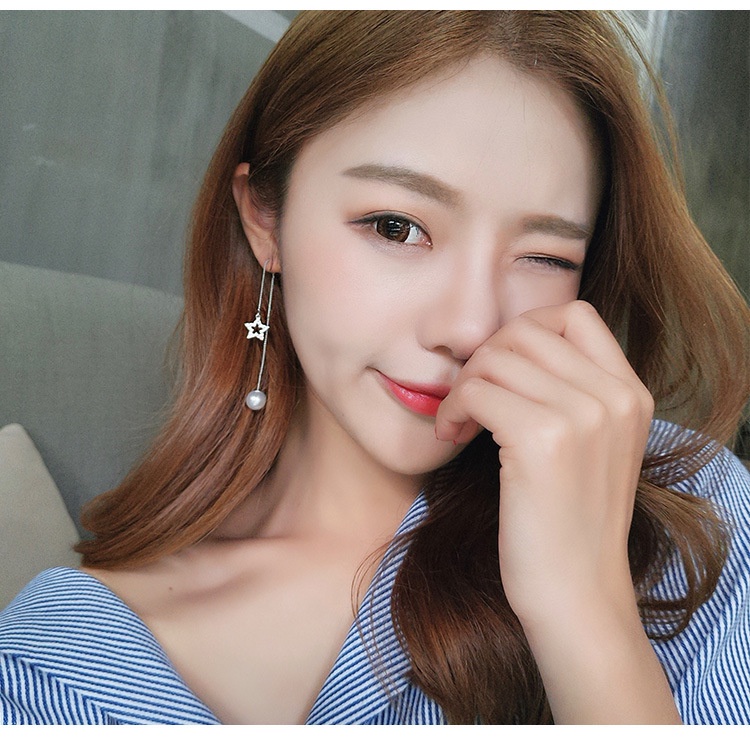 Gaya Korea Dongdaemun rumbai menggantung anting-anting sederhana anggun Pentagram anting-anting berl