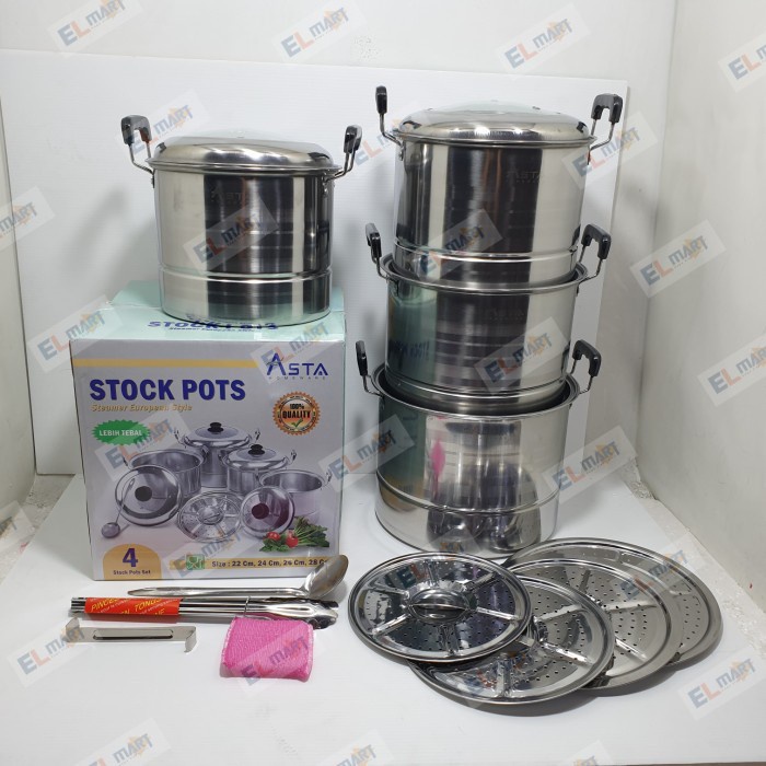 Asta Stock Pot European Dandang Panci Steamer Stainless Set 22 - 28cm