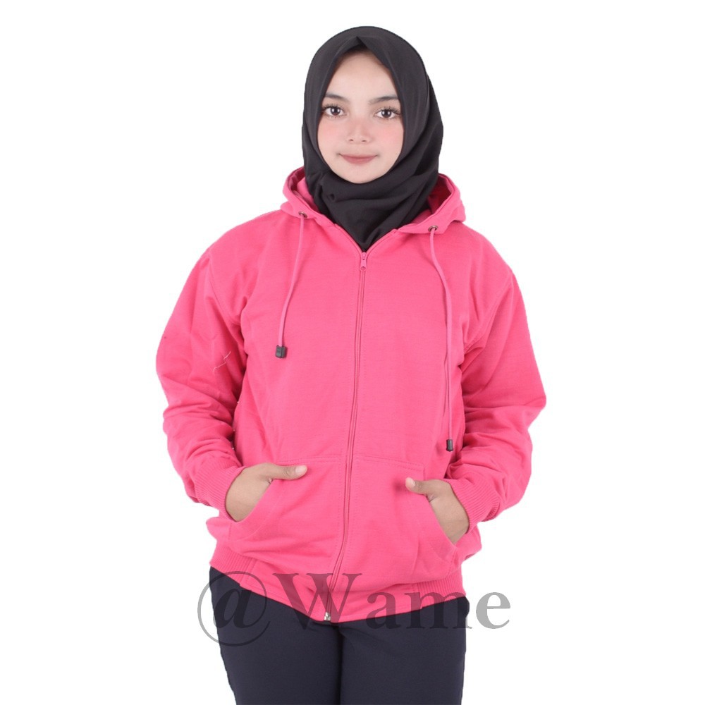 Jaket zipper polos hoodie M,L,XL,XXL pria wanita marun wame-PINK MUDA