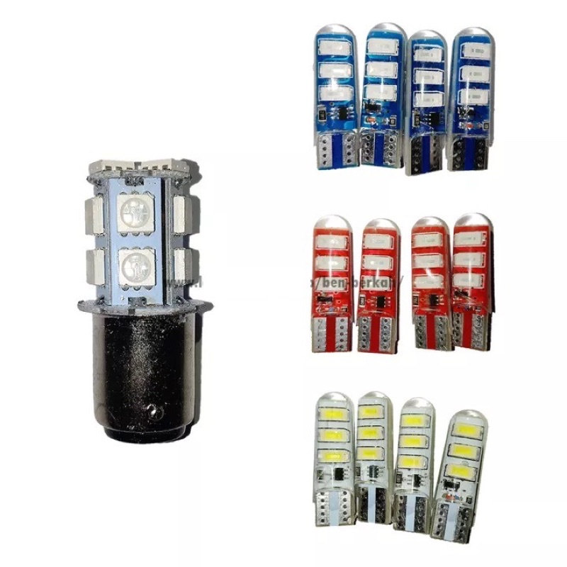 Lampu Sen Jelly T10 dan stop 13 mata H6 model jagung - Sein Gel Flash Kedip Strobo Running - Diam Senja Stop Kagung 13 Mata Led motor 12v