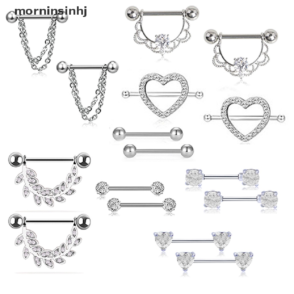 Mornin 16pcs / Set Anting Tindik Puting Bahan Stainless Steel Hias Kristal Untuk Wanita