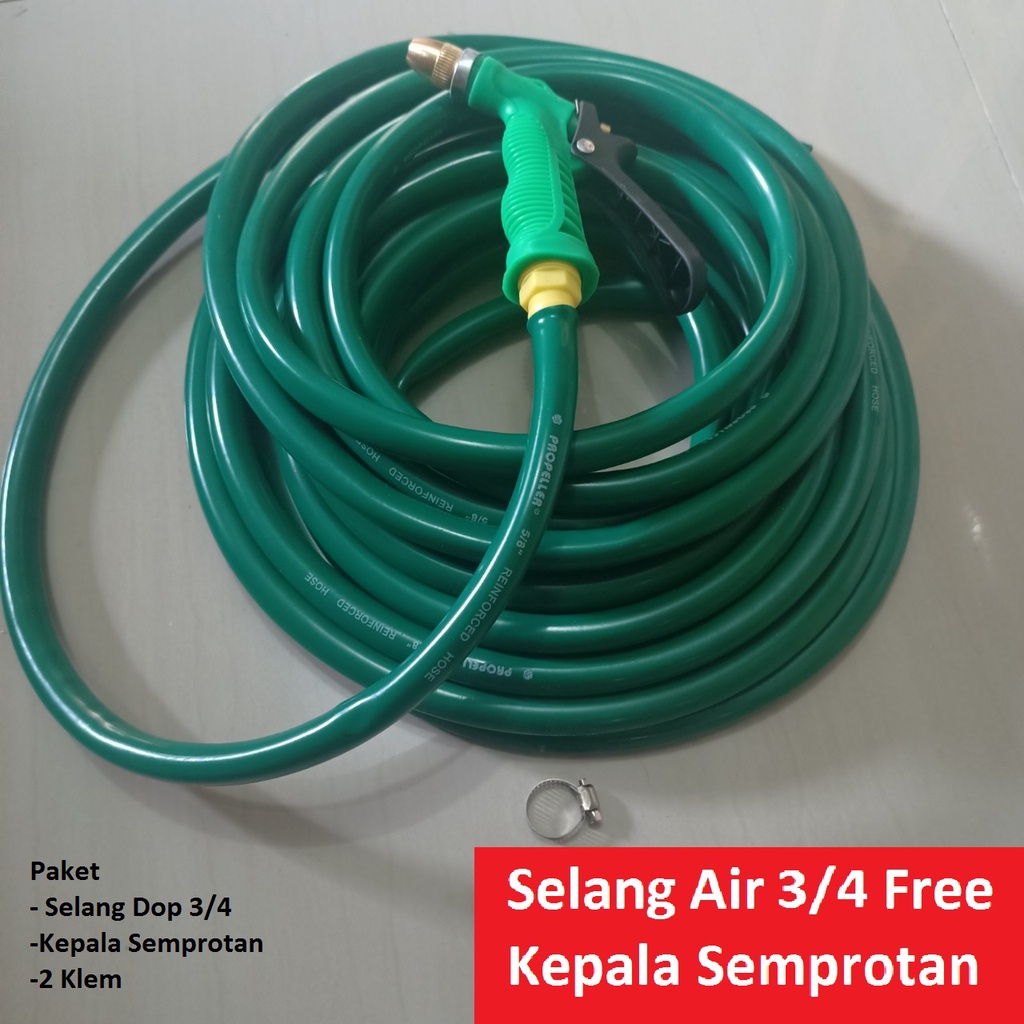 Paket Selang Air 3/4- Selang Air Dop Ukuran 3/4 Plus Kepala Selang Semprotan Air Kepala Kuningan - Selang Cuci Motor Siram Tanaman Free kepala Semprotan