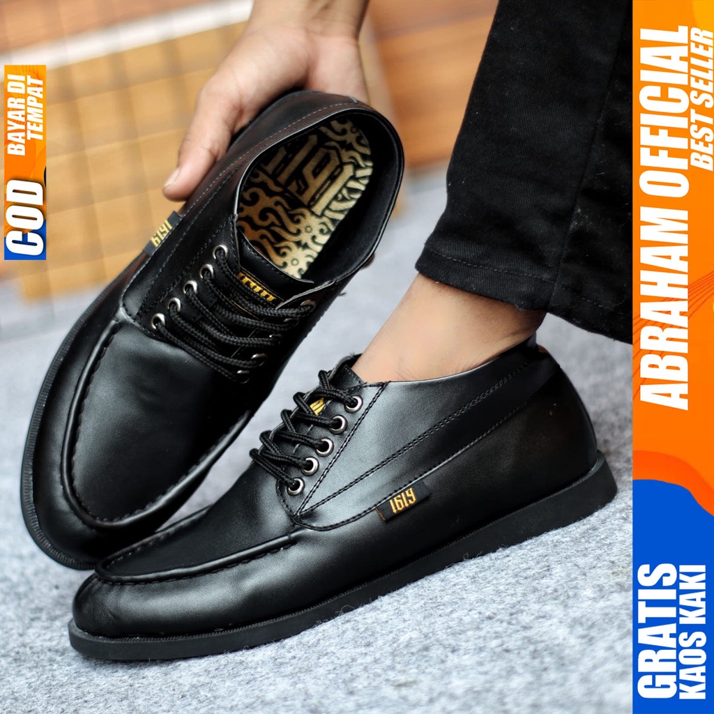 Sepatu Formal Pria Sepatu Casual Pria Kulit Pu Tali Sepatu Pantofel Kerja Kantor Kuliah Kondangan Sepatu Hitam Pria HUGO ABRAHAM