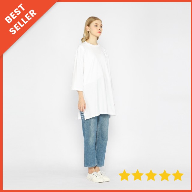 Kaos Oversize Wanita lengan 7/8 Basic Oversized Busui dan NonBusui White