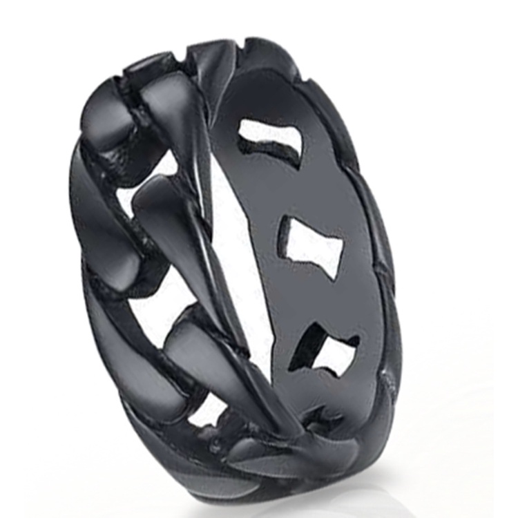 Cincin Model Rantai Twist Hollow Bahan Stainless Steel Warna Emas