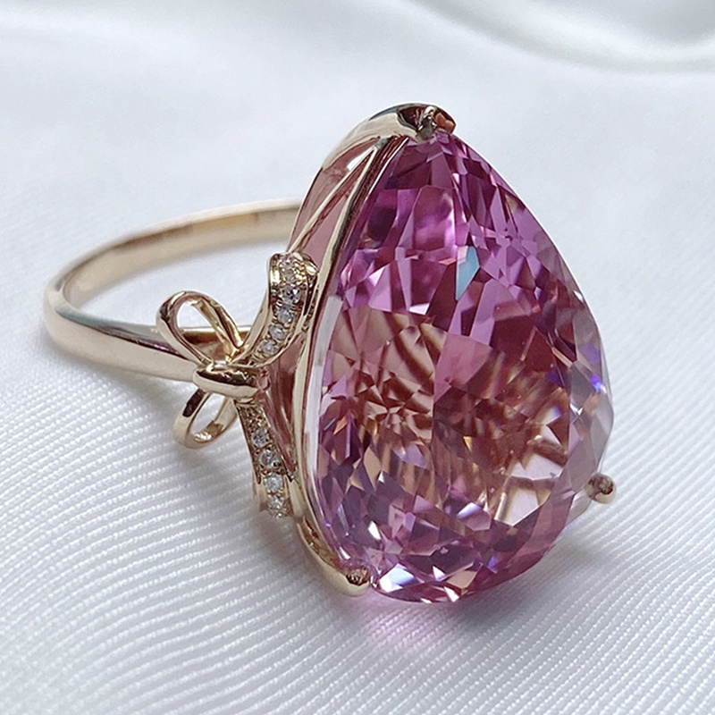 Cincin Model Terbuka Warna Rose Gold Dengan Batu Zircon Pink Untuk Wanita