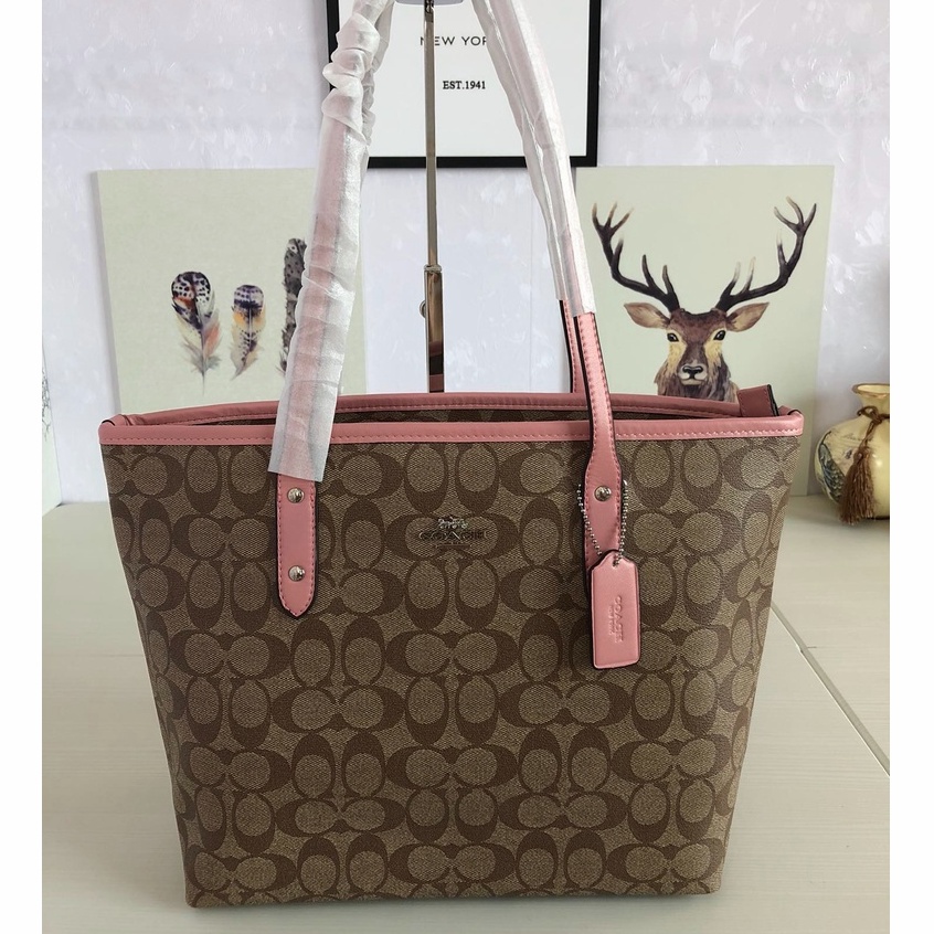 （Shopee Live）coach  58292-2 Canvas leather tote bag for ladies with one shoulder bag gwd