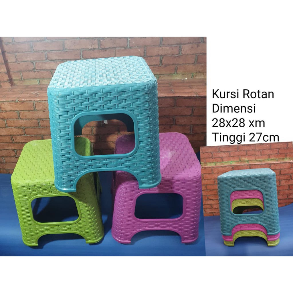 KURSI JONGKOK ROTAN / KURSI PENDEK ROTAN / KURSI PLASTIK ROTAN 3 PCS